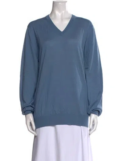 Pre-owned Brunello Cucinelli Virgin Wool V-neck Sweatshirt W/ Tags In Blue
