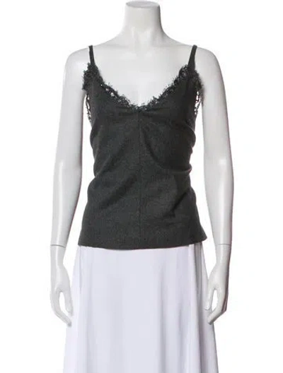 Pre-owned Brunello Cucinelli Virgin Wool V-neck Top In Gray