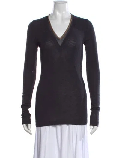 Pre-owned Brunello Cucinelli Virgin Wool V-neck Top In Gray