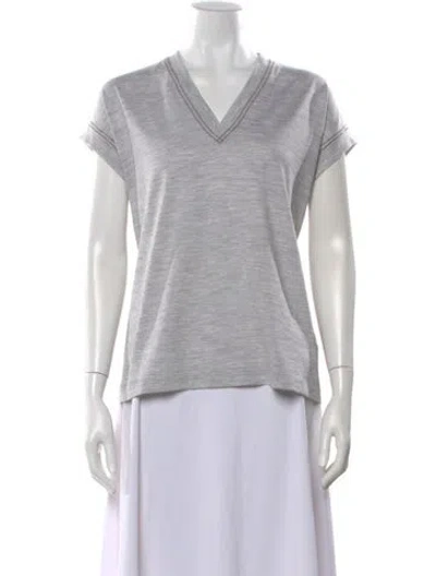 Pre-owned Brunello Cucinelli Virgin Wool V-neck T-shirt W/ Tags In Gray