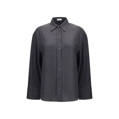 Brunello Cucinelli Virgin Wool With Monili Cuffs Shirt In Blue