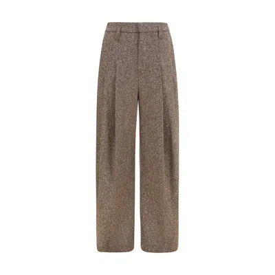 Brunello Cucinelli Virgin Wool With Monili Detail Trousers In Animal Print