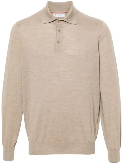 Brunello Cucinelli Virgin Wool-cashmere Fine Knit Polo In Gold