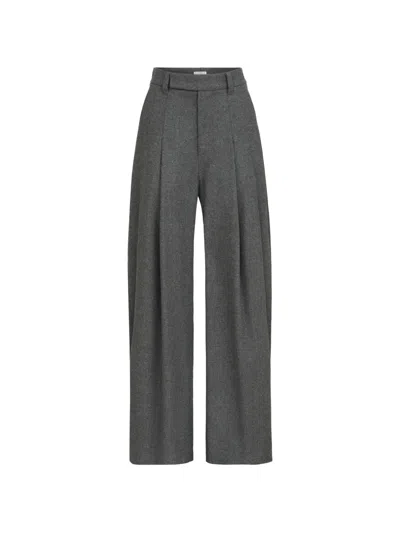 Brunello Cucinelli Virgin-wool And Cashmere-twill Flannel Pleated Barrel Trousers With Monili In Gray