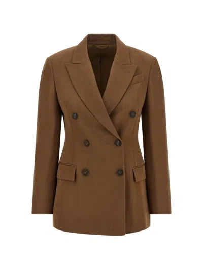 Brunello Cucinelli Virgin-wool And Viscose Tricotine Blazer With Monili In Brown