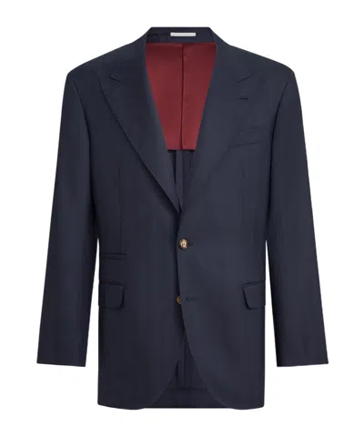 Brunello Cucinelli Virgin-wool Chevron Tailor Blazer With Peak Lapels In Multi