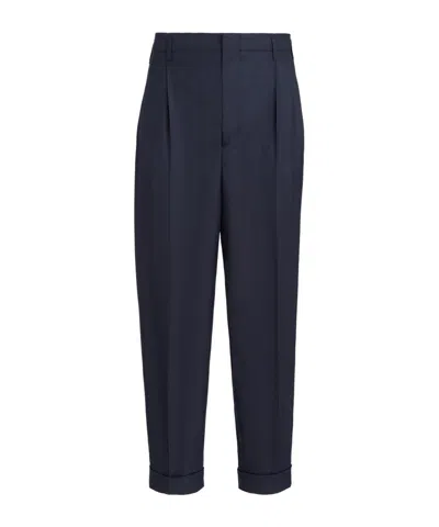 Brunello Cucinelli Virgin-wool Chevron Trousers With Double Pleats In Multi