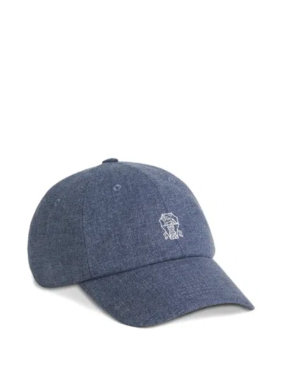 Brunello Cucinelli Kids' Virgin-wool, Cotton And Silk Baseball Cap With Logo In Blue
