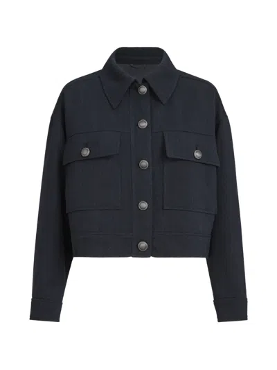 BRUNELLO CUCINELLI VIRGIN-WOOL CRÊPE CHEVRON CROPPED OUTERWEAR JACKET WITH MONILI
