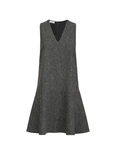 Brunello Cucinelli Virgin-wool Donegal Mini Dress With Monili In Gray