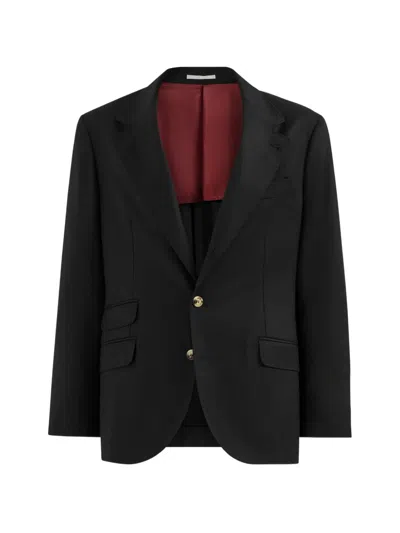 Brunello Cucinelli Virgin-wool Flannel Deconstructed Cavallo Blazer In Black