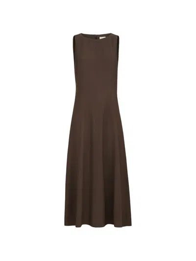 Brunello Cucinelli Virgin-wool Fluid Twill Flared Dress In Brown