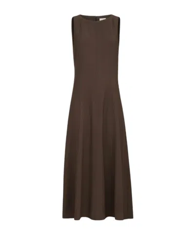 Brunello Cucinelli Virgin-wool Fluid Twill Flared Dress In Brown