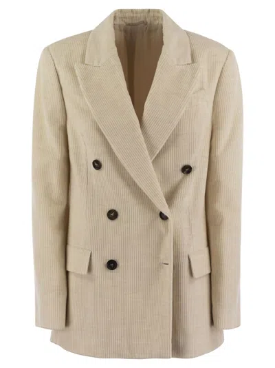 Brunello Cucinelli Viscose And Cotton Corduroy Jacket With Necklace In Neutral