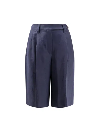 Brunello Cucinelli Viscose And Linen Bermuda Shorts In Blue