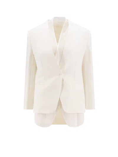 Brunello Cucinelli Linen-blend Blazer Jacket With Crispy Organza Underlay In Neutrals