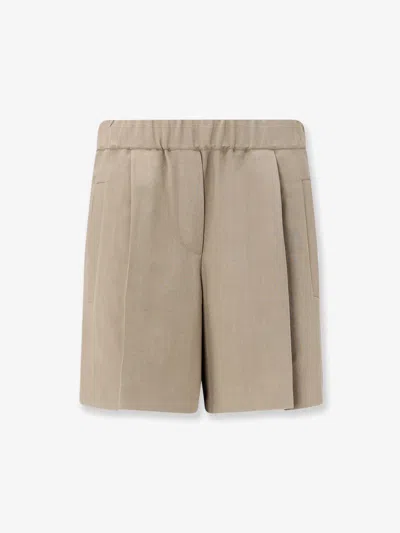Brunello Cucinelli Viscose And Linen Blend Bermuda Shorts In Brown