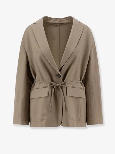 Brunello Cucinelli Viscose And Linen Blend Blazer In Beige