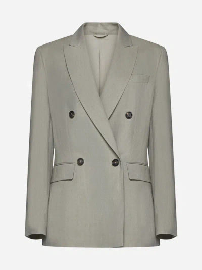 Brunello Cucinelli Double-breasted Panama Wool Jacket In Grau