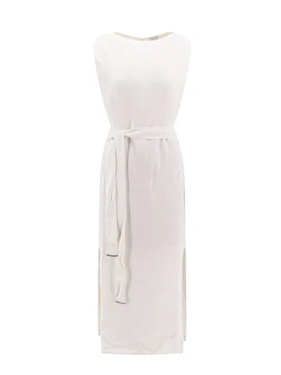 Brunello Cucinelli Viscose And Linen Dress With Jewel Application In White