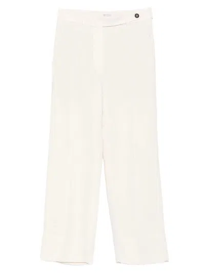 Brunello Cucinelli Viscose And Linen Fluid Twill Cigarette Trousers With Monili In Neutral
