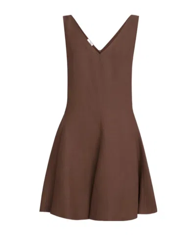 Brunello Cucinelli Viscose And Linen Fluid Twill Mini Dress In Brown