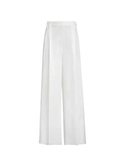 Brunello Cucinelli Viscose And Linen Fluid Twill Wide Trousers With Monili In White