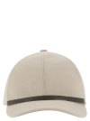 BRUNELLO CUCINELLI VISCOSE AND LINEN GABARDINE BASEBALL CAP WITH SHINY BAND