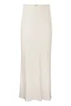 Brunello Cucinelli Black Linen Blend Long Skirt With Elastic Waistband And Side Slits For Women In Beige