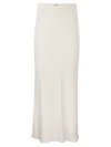 Brunello Cucinelli Black Linen Blend Long Skirt With Elastic Waistband And Side Slits For Women In Natural