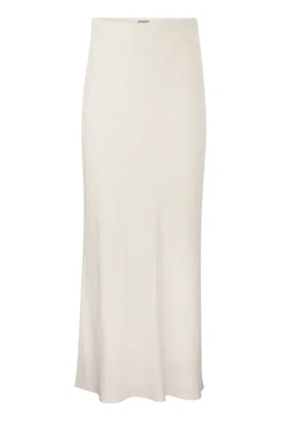 Brunello Cucinelli Viscose And Linen Long Pencil Skirt In White