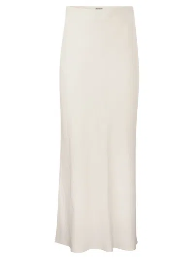 Brunello Cucinelli Viscose And Linen Long Pencil Skirt In White