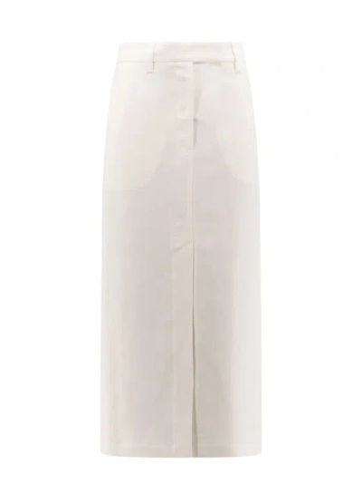 BRUNELLO CUCINELLI VISCOSE AND LINEN SKIRT WITH FRONTAL AND BACK SLIT
