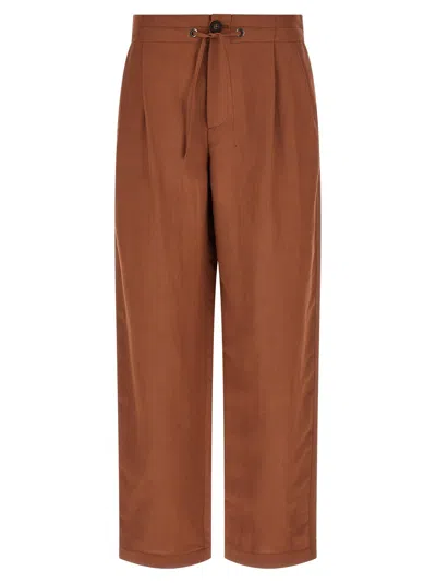 Brunello Cucinelli Viscose And Linen Tailored Track Trousers In Brown