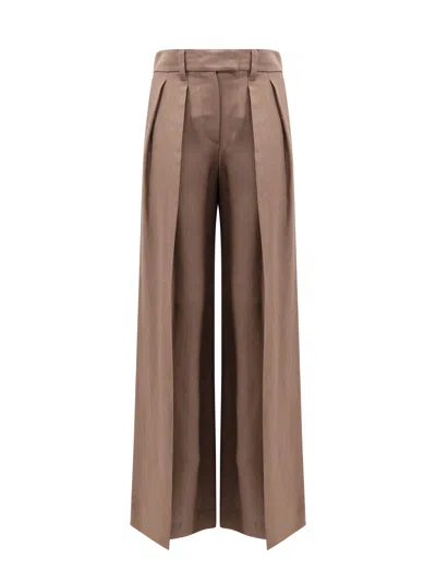 Brunello Cucinelli Viscose And Linen Trouser With Frontal Pinces In Brown