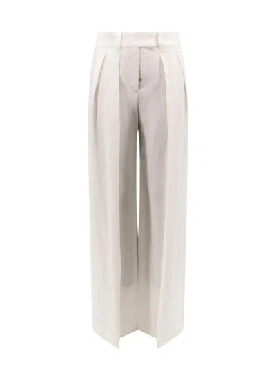 BRUNELLO CUCINELLI VISCOSE AND LINEN TROUSER WITH FRONTAL PINCES