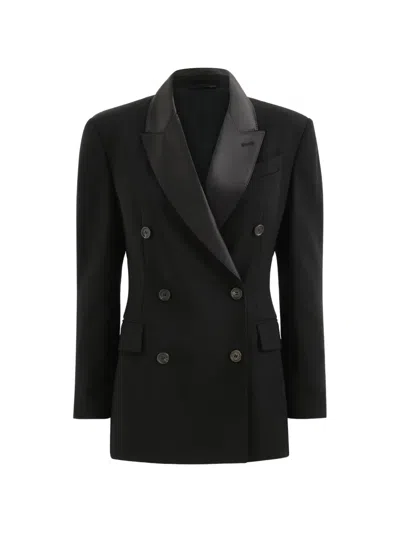 Brunello Cucinelli Viscose And Virgin Wool Tuxedo Jacket With Monili In Black