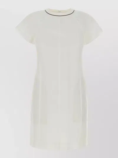 Brunello Cucinelli Viscose Blend Dress Cap Sleeves Crew Neckline In White