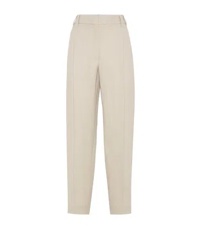 Brunello Cucinelli Viscose-linen Twill Tapered Trousers In Beige