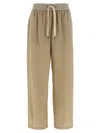 Brunello Cucinelli Wrinkled Viscose Trousers With Adjustable Drawstring In Neutral