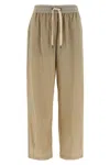 Brunello Cucinelli Wrinkled Viscose Trousers With Adjustable Drawstring In Neutral