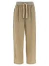 Brunello Cucinelli Wrinkled Viscose Trousers With Adjustable Drawstring In Neutral