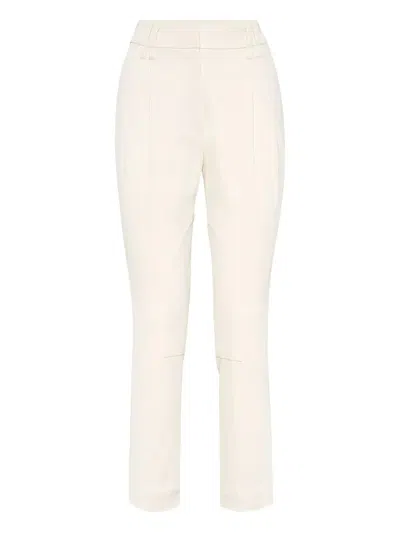 Brunello Cucinelli Viscose Wool Trousers In White