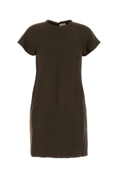 Brunello Cucinelli Viscose-blend Dress With Linen Lining In Brown