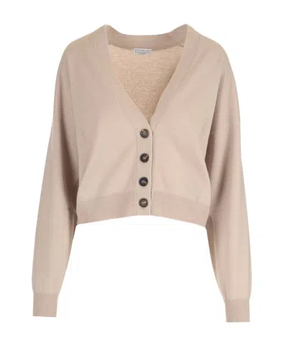 Brunello Cucinelli V-neck Buttoned Cardigan In Neutral