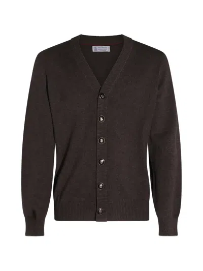 Brunello Cucinelli V-neck Button-up Cardigan In Brown