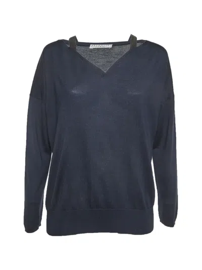 Pre-owned Brunello Cucinelli V-neck Cashmere Blend Knitted Top In Blue