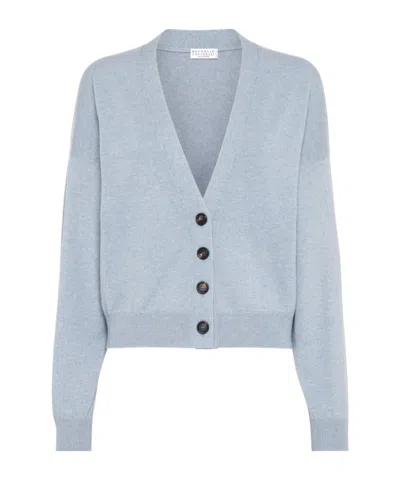 Brunello Cucinelli V-neck Cashmere Cardigan In Blue