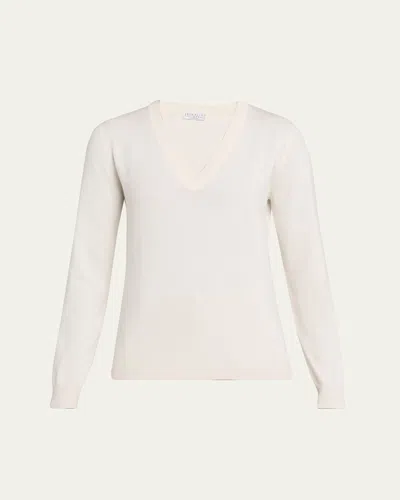 Brunello Cucinelli V-neck Cashmere Sweater In White