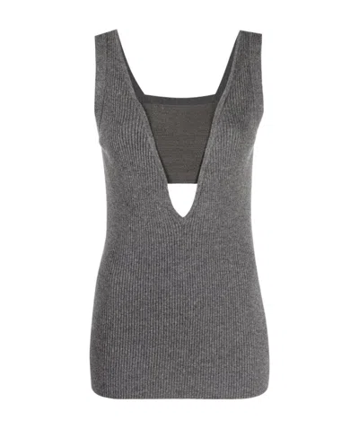 Brunello Cucinelli V-neck Cashmere-knit Vest In Gray